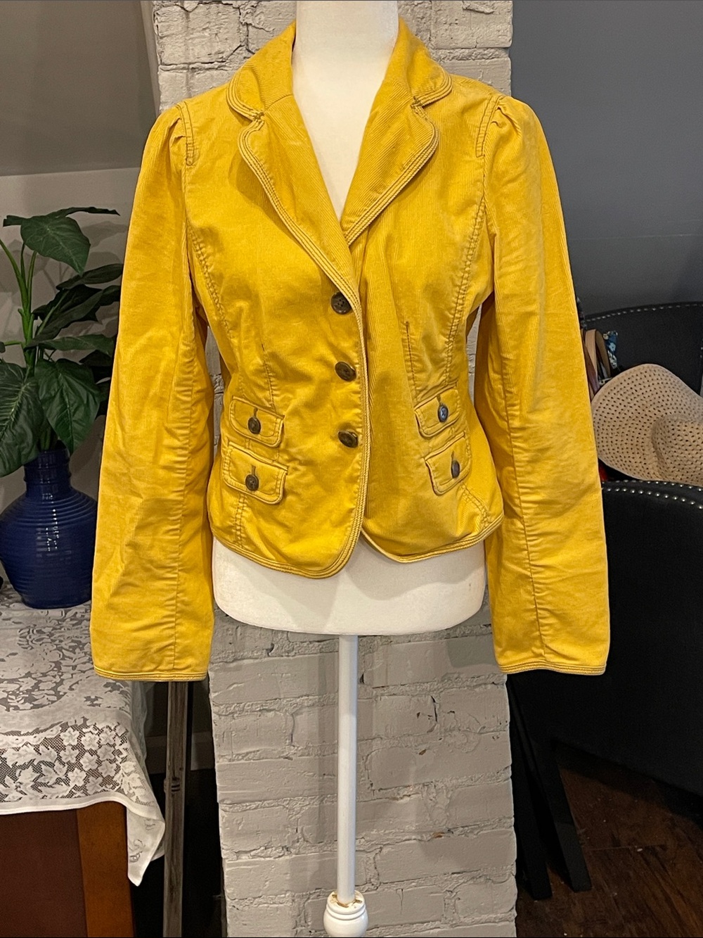 LOFT mustard Yellow Tailored Button-Front corduroy Blazer